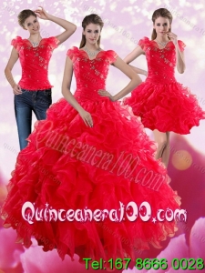 New Arrival Red Sweetheart Quince Dresses with Ruffles and Beading for 2015