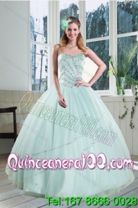 2015 Trendy Apple Green Strapless Sweet 15 Dresses with Beading