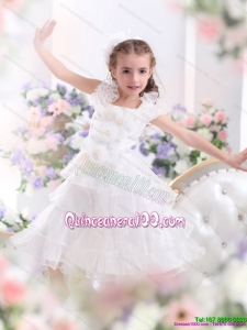 Gorgeous Ruffled Layers White 2015 Girl Pageant Dress with Hand Made Flower