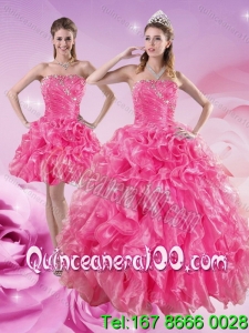 Trendy Hot Pink Quince Dresses with Beading and Ruffles for 2015