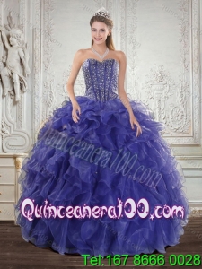 Trendy Royal Bule Quince Dresses with Beading and Ruffles for 2015