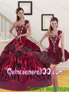 2015 Detachable and Trendy Beading and Pick-ups Quinceanera Dress in Burgundy