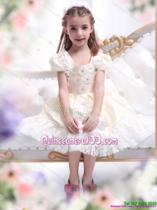2015 Gorgeous Champagne Kid Pageant Dress with Hand Made Flower and Lace