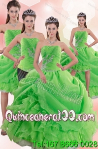 2015 Luxurious Spring Green Quince Dresses with Pick Ups and Beading