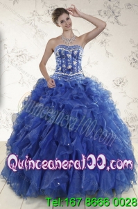 2015 Unique Royal Blue Quince Dresses with Beading and Ruffles
