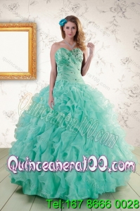 2015 Unique Strapless Quinceanera Dresses with Appliques and Ruffles