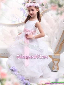 2015 Scoop White Kid Pageant Dress with Sash and Ruffles