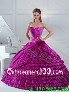 2015 Trendy Fuchsia Quince Dress with Beading and Ruffled Layers