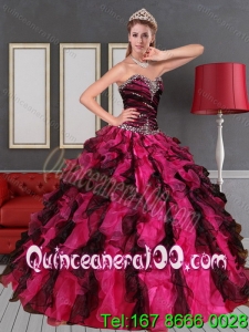 2015 Unique Sweetheart Multi Color Quinceanera Dress with Beading and Ruffles