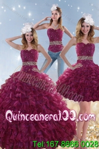 Luxurious Burgundy Sweet 15 Dresses with Beading and Ruffles