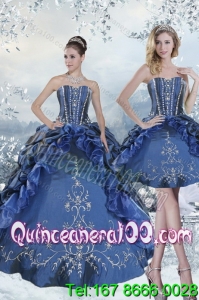 Luxurious Custom Made Embroidery and Beading Blue Quince Dresses for 2015