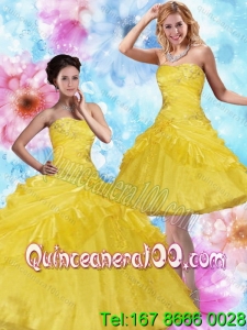 New Arrival Yellow Strapless Quinceanera Dresses with Beading for 2015