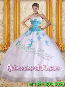 Wholesale 2015 Cute Sweetheart Floor Length Quinceanera Dress in White and Blue