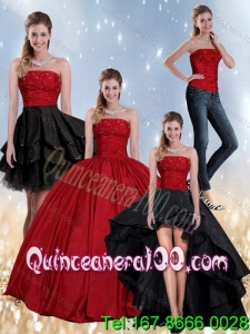 Wholesale Beaded Strapless Ball Gown 2015 Quinceanera Dress in Red and Black