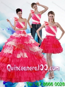 Wholesale One Shoulder Ruffled Layers and Beading Multi Color Quinceanera Dresses for 2015