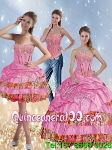 2015 Luxurious Leopard Printed Sweetheart Quinceanera Dresses with Beading and Pick Ups