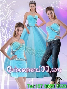 2015 Luxurious Light Blue Quinceanera Dresses with Ruching and Appliques