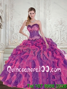 2015 Luxurious Multi Color Quinceanera Dresses with Beading and Ruffles