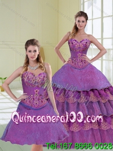 2015 Luxurious Purple Quince Dress with Beading and Ruffled Layers