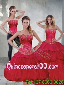 2015 Luxurious Red Quinceanera Dresses with Beading and Ruffles