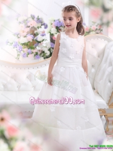 2015 Most Popular White Scoop Kid Pageant Dress with Appliques