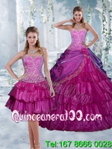 2015 Trendy Appliques and Ruffled Layers Quinceanera Dresses in Fuchsia