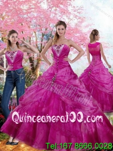 2015 Trendy Fuchsia Quinceanera Dress with Beading and Pick-ups
