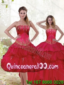 2015 Unique Beading and Ruffles Quinceanera Dresses in Red
