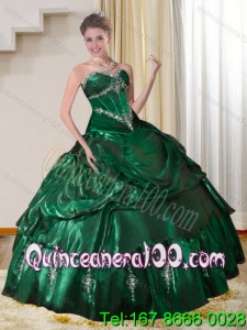 Luxurious 2015 Sweetheart Dark Green Quinceanera Dresses with Beading and Appliques