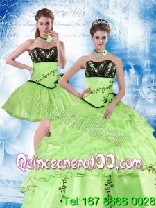 Luxurious Embroidery and Pick-ups Spring Green Quinceanera Dress for