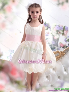 Perfect White Scoop 2015 Kid Pageant Dress with Light Pink Sash