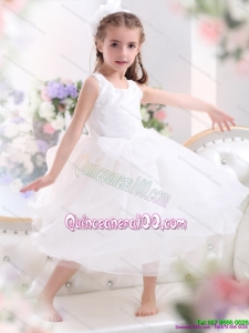 Popular Scoop White Bowknot A Line Kid Pageant Dresses for 2015