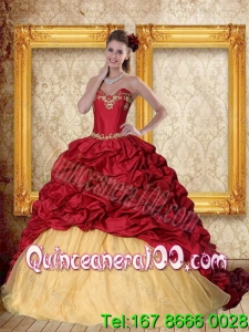 Trendy 2015 Wine Red Brush Train Quinceanera Dress with Sweetheart