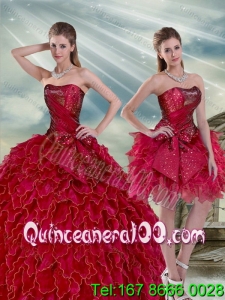 Unique 2015 Ruffles and BeadingWine Red Sweet 16 Dresses