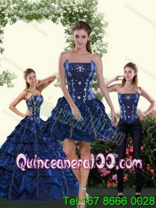 Unique Navy Blue Quince Dress with Pick-ups and Beading for 2015