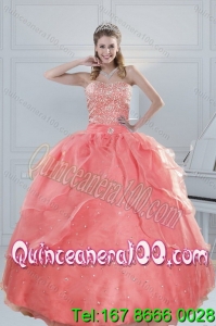 Wholesale 2015 Fabulous Watermelon Quinceanera Dresses with Beading