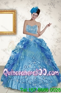 Wholesale 2015 Sweetheart Teal Quince Gown with Embroidery and Pick Ups