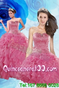 Wholesale Coral Red Quince Dresses with Beading and Ruffles