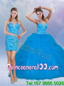 Wholesale 2015 Sweetheart Sequined Teal Quinceanera Dresses with Ruffles
