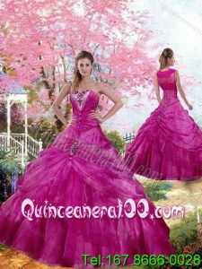 Wholesale Fuchsia 2015 Quinceanera Dress with Beading and Pick Ups