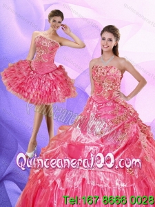 Wholesale Watermelon 2015 Quinceanera Dress with Appliques and Pick Ups