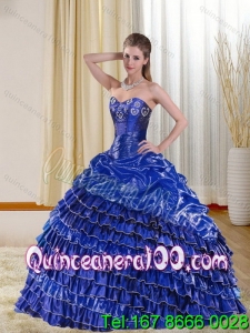 Wholesale and Detachable Royal Blue Quince Dress with Ruffled Layers and Beading