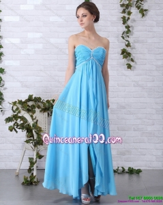 2015 Cheap Long Dama Dresses with Ruching and Beading