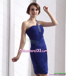 2015 Cute One Shoulder Dama Dresses with Ruching and Beading