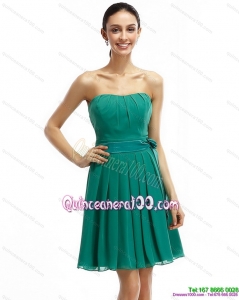 Strapless Ruching and Sash 2015 Cheap Short Dama Dresses in Green