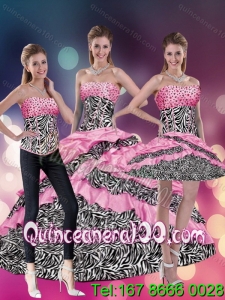 Wholesale 2015 Pink Zebra Strapless Printed Quinceanera Dresses with Beading