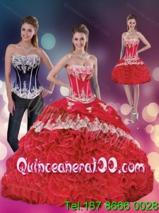 Wholesale 2015 Red Strapless Quinceanera Dresses with Appliques