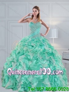 Wholesale Apple Green Sweetheart 2015 Quinceanera Dresses with Ruffles and Beading