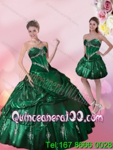 Wholesale Sweetheart Dark Green Quinceanera Dresses with Beading and Appliques for 2015
