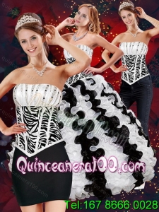 Wholesale Zebra Print Dresses for Quince with Beading and Ruffles for 2015